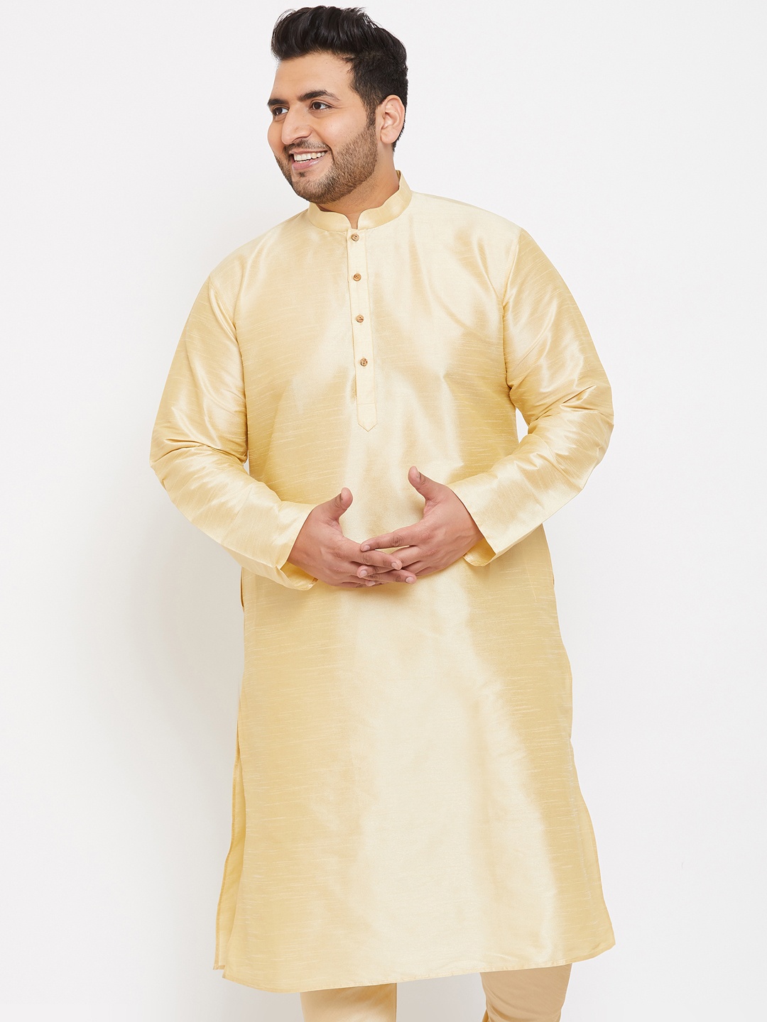 VASTRAMAY PLUS Men Gold-Toned Plus Size Straight Kurta