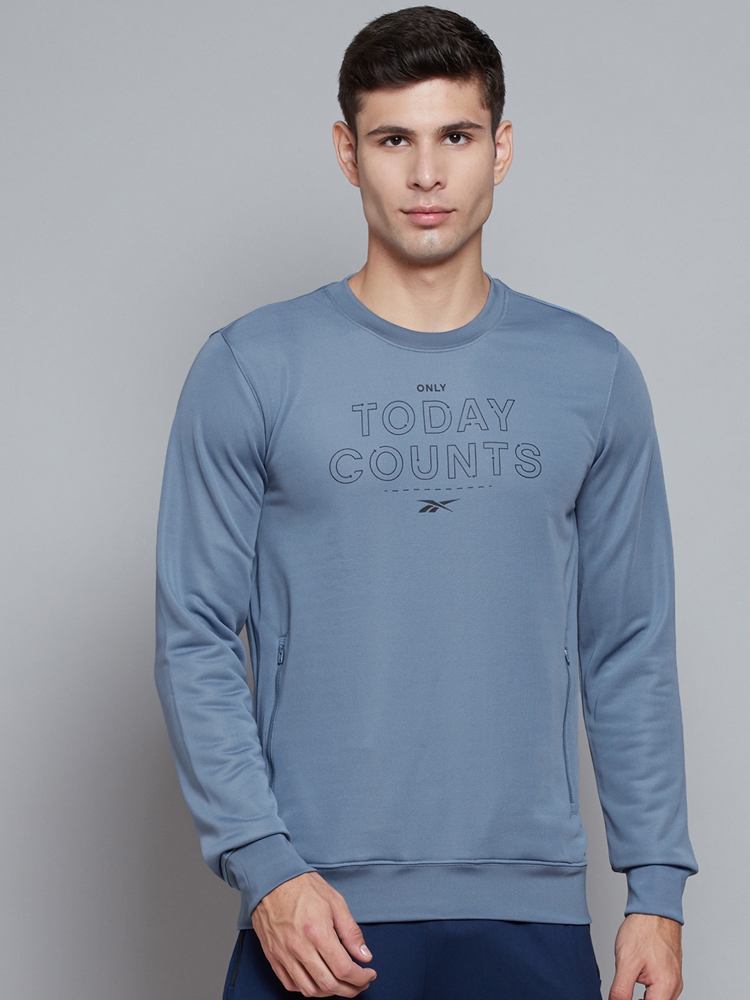 Reebok Men Blue Typographic Graphic Print Sweatshirt