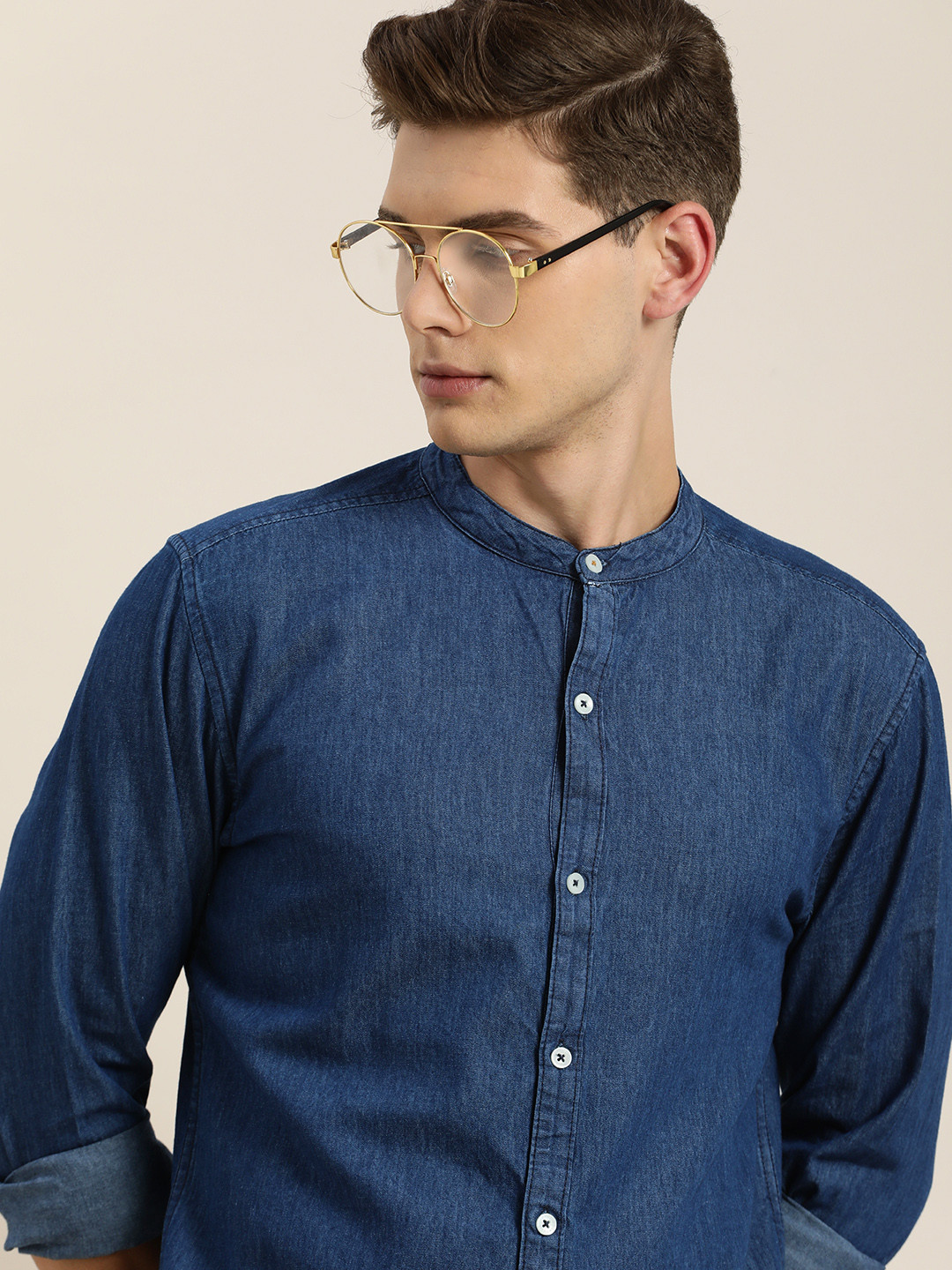 INVICTUS Men Dark Blue Solid Slim Fit Pure Cotton Casual Denim Shirt 
INVICTUS Men Dark Blue Solid Slim Fit Pure Cotton Casual Denim Shirt