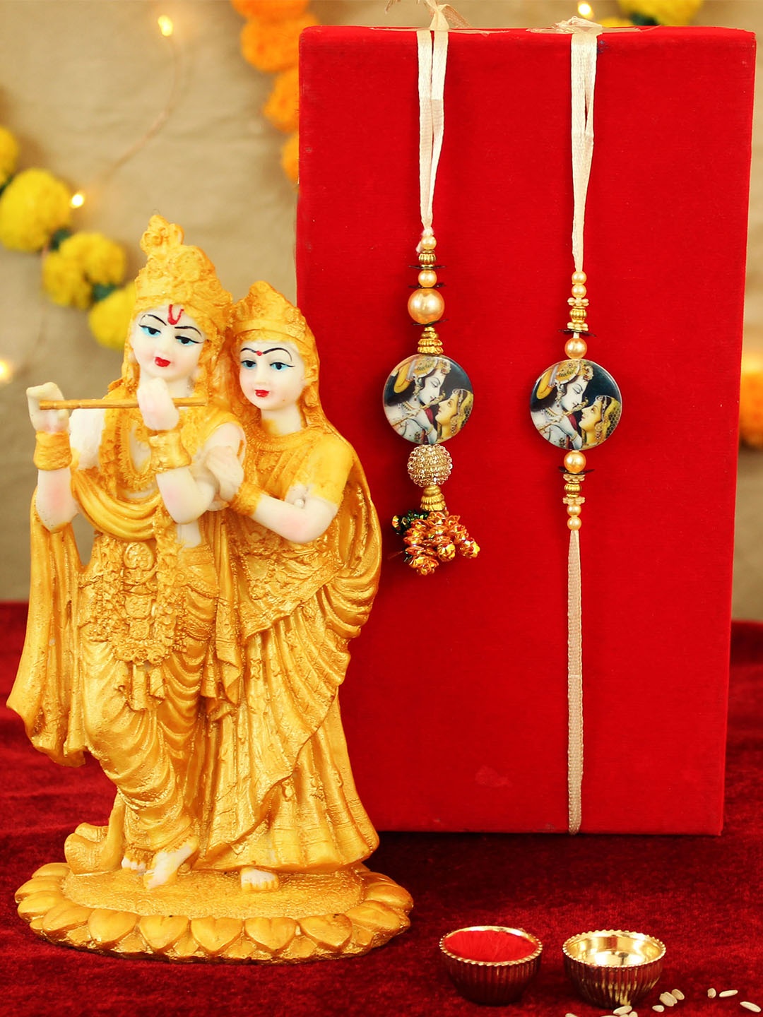 TIED RIBBONS Multicoloured Bhaiya Bhabhi Lumba Rakhi with Radha Krishna Idol Gift Pack, Multi
TIED RIBBONS Multicoloured Bhaiya Bhabhi Lumba Rakhi with Radha Krishna Idol Gift Pack, Multi