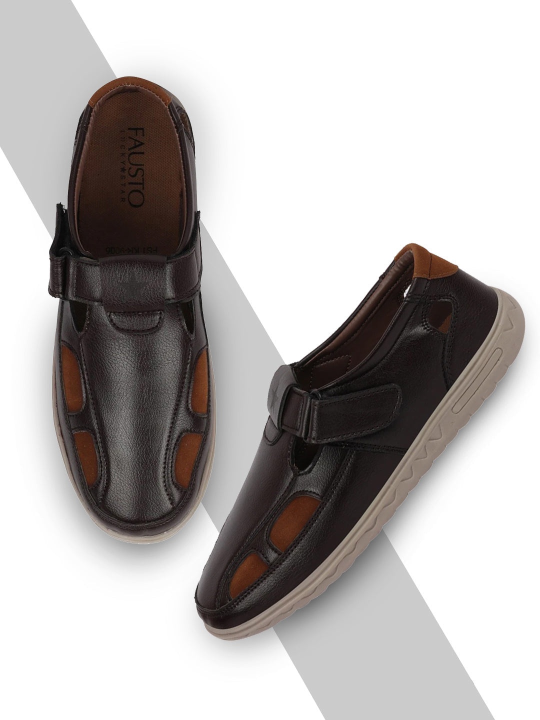 FAUSTO Men Brown PU Shoe-Style Sandals