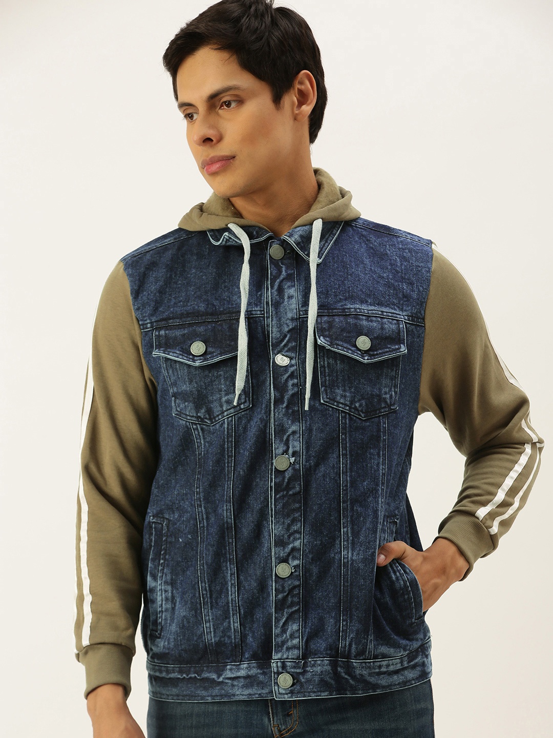 Campus Sutra Men Blue Washed Denim Jacket