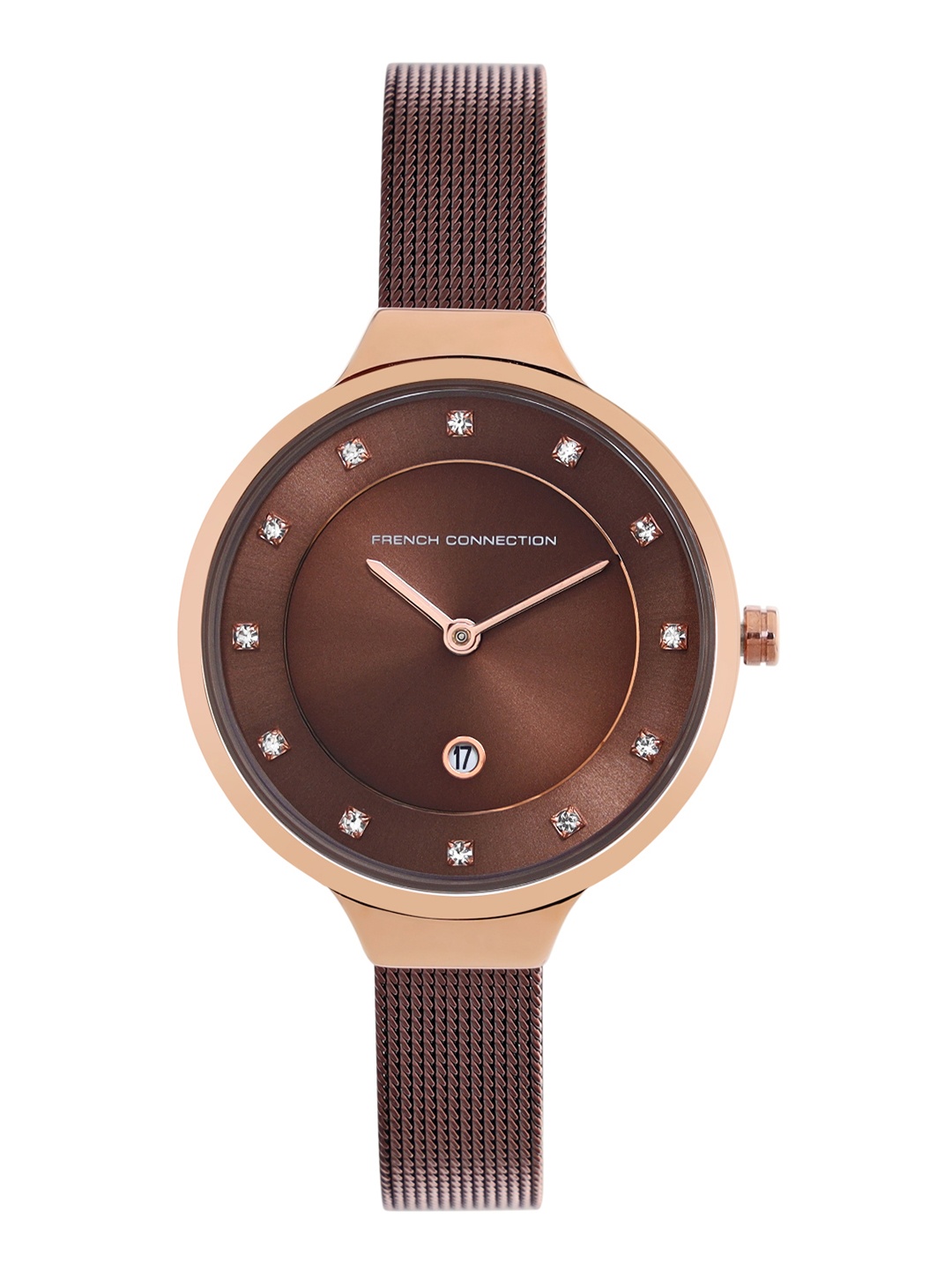 French Connection Women Brown Embellished Dial & Brown Stainless Steel Bracelet Style Straps Analogue Watch
French Connection Women Brown Embellished Dial & Brown Stainless Steel Bracelet Style Straps Analogue Watch