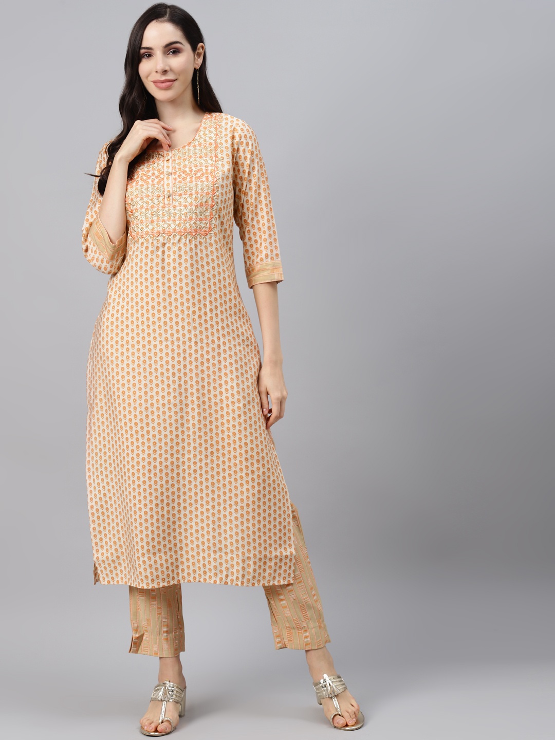 Silai Bunai Women Beige & Orange Ethnic Motifs Thread Work Pure Cotton Kurta with Trousers
Silai Bunai Women Beige & Orange Ethnic Motifs Thread Work Pure Cotton Kurta with Trousers