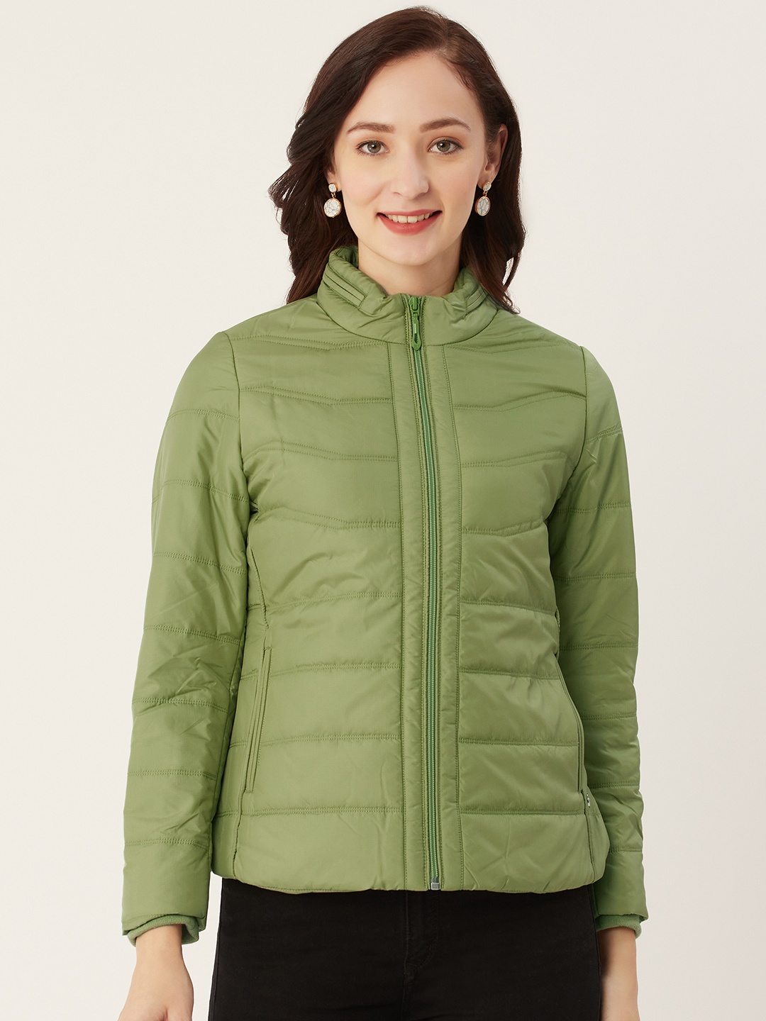 Monte Carlo Women Green Solid Padded Jacket