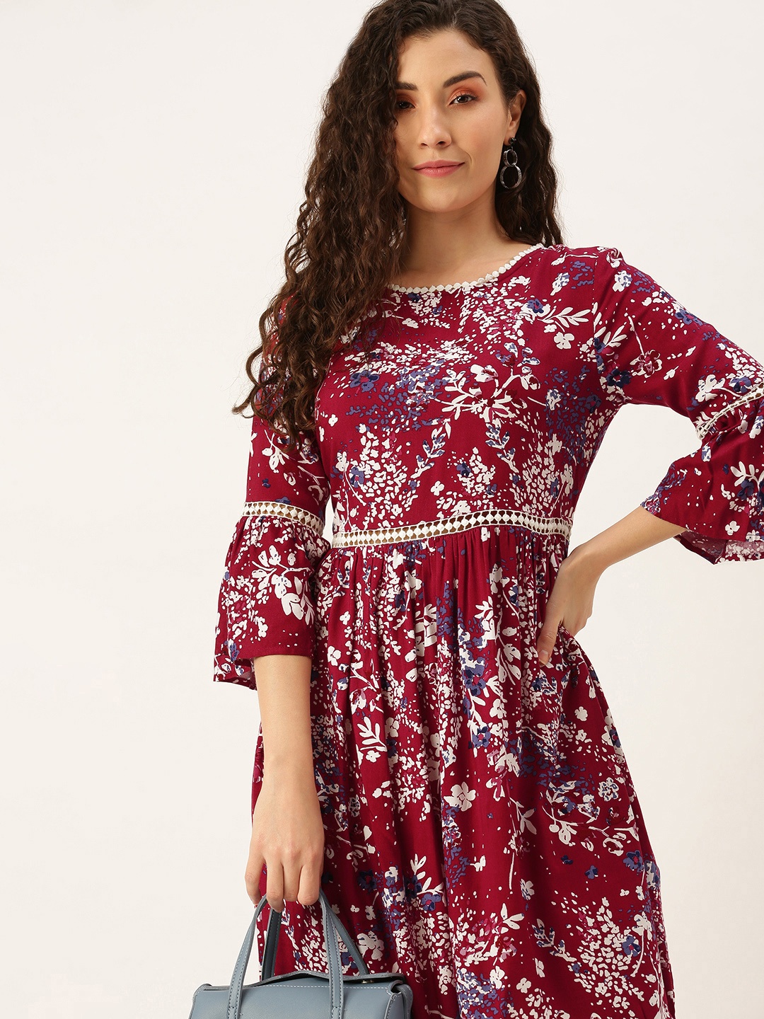 Flying Machine Maroon & White Floral Bell Sleeves Pleated Lace Inserts Fit & Flare Dress
Flying Machine Maroon & White Floral Bell Sleeves Pleated Lace Inserts Fit & Flare Dress