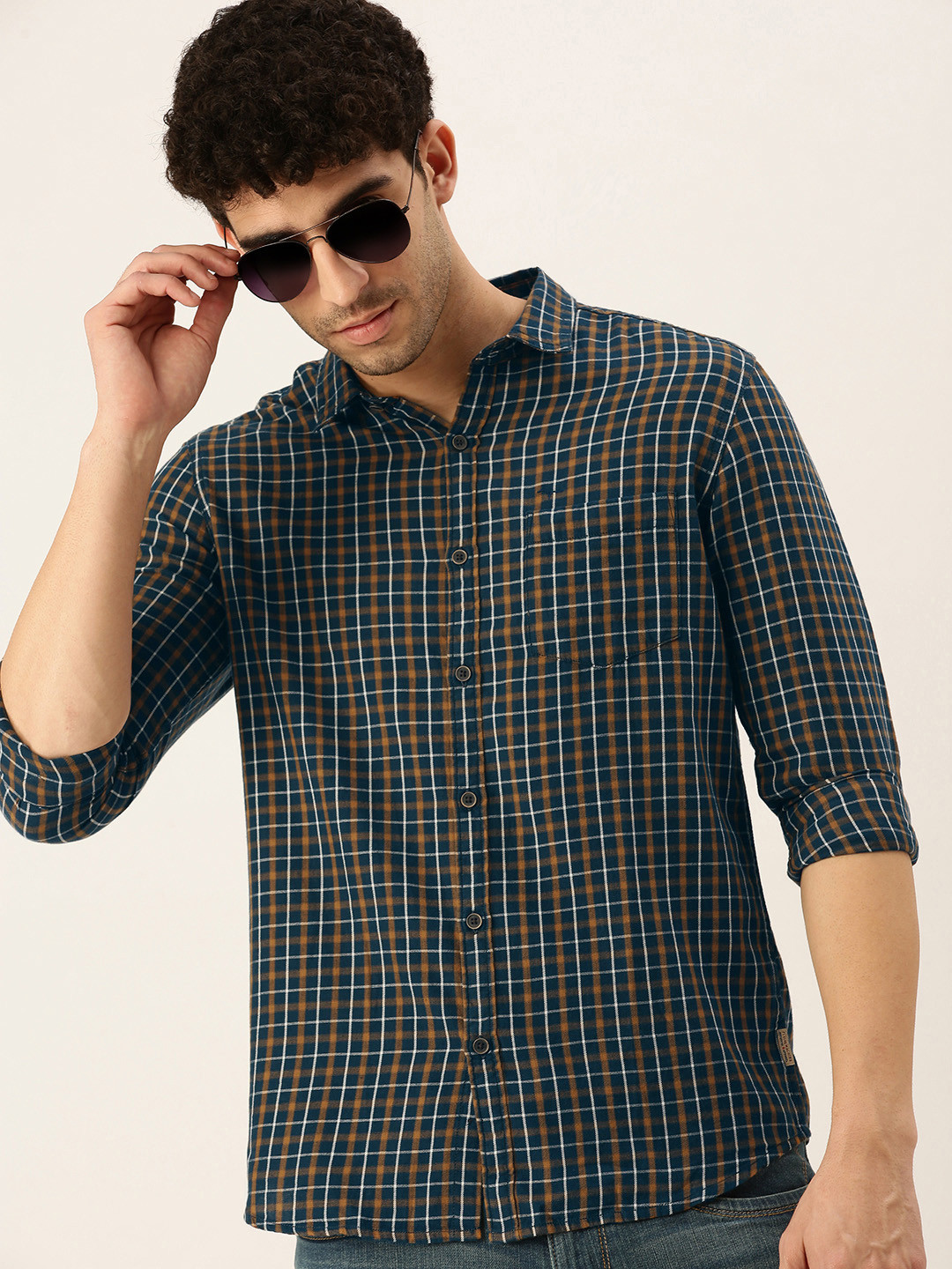Flying Machine Men Teal Blue Slim Fit Grid Tattersall Checks Opaque Cotton Casual Shirt
Flying Machine Men Teal Blue Slim Fit Grid Tattersall Checks Opaque Cotton Casual Shirt