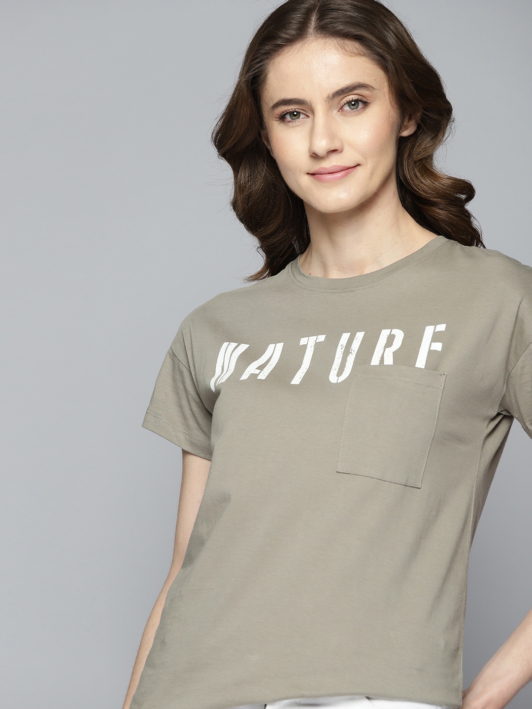 M&H Our Water Women Grey Typography Printed Pure Cotton Sustainable T-shirt
