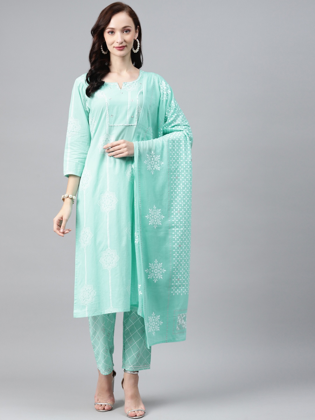 Anubhutee Women Blue Ethnic Motifs Printed Sequinned Pure Cotton Kurta with Trousers & With Dupatta
Anubhutee Women Blue Ethnic Motifs Printed Sequinned Pure Cotton Kurta with Trousers & With Dupatta