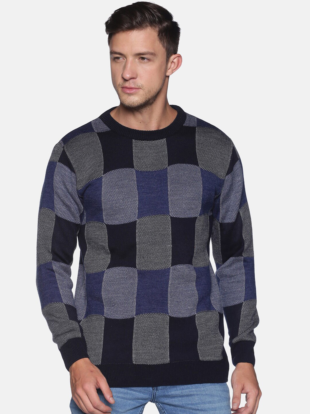 Campus Sutra Men Navy Blue & Grey Printed Pullover 
Campus Sutra Men Navy Blue & Grey Printed Pullover