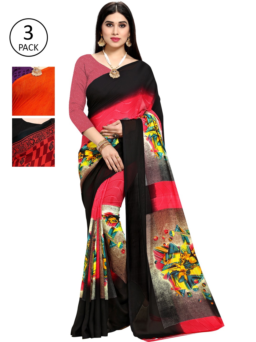 KALINI Pack of 3 Printed Saree, Multi