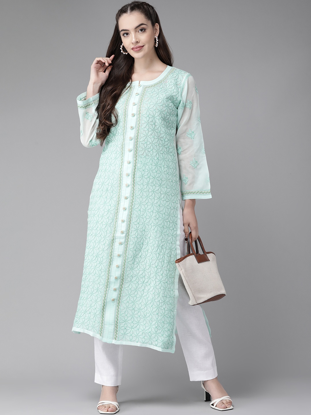 ADA Women Sea Green Cotton Chikankari Hand Embroidered Zari Work Sustainable Handloom Kurta
ADA Women Sea Green Cotton Chikankari Hand Embroidered Zari Work Sustainable Handloom Kurta