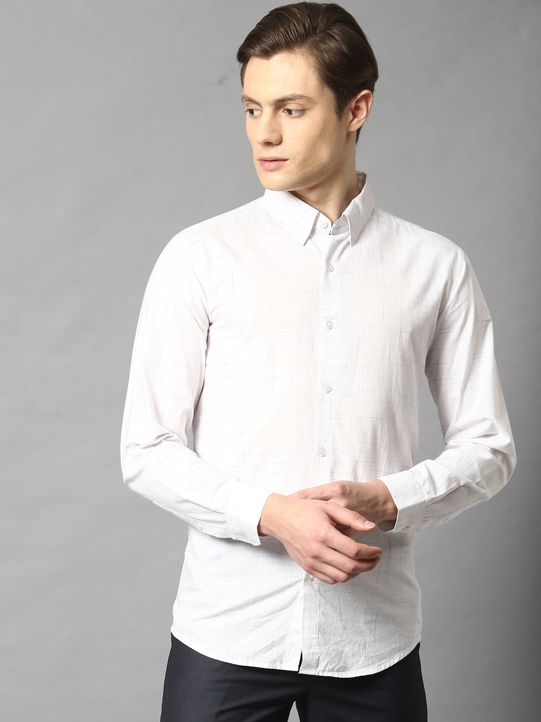 HARSAM Men Off White Pure Cotton Formal Shirt