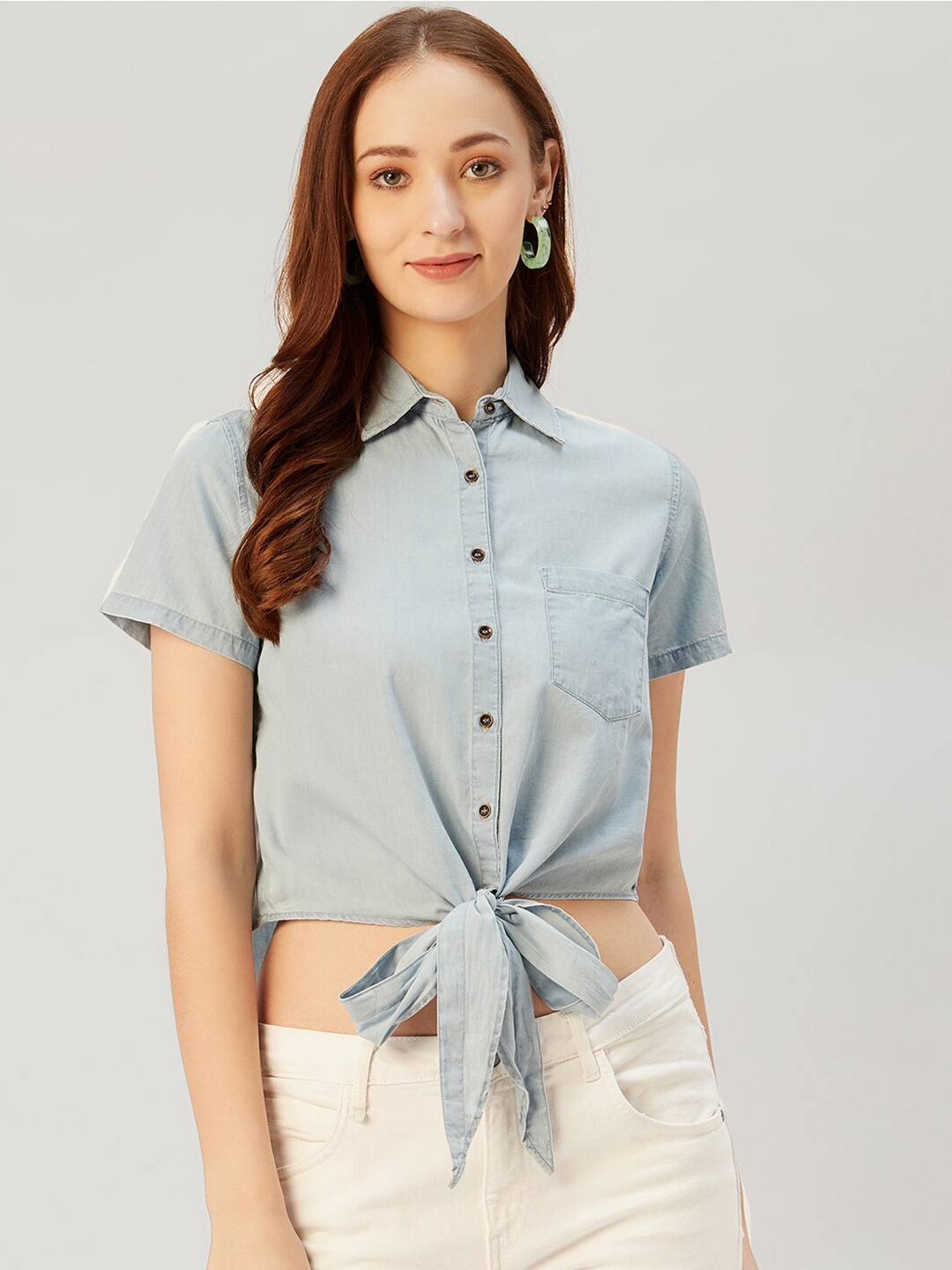 Xpose Blue Denim Shirt Style Top