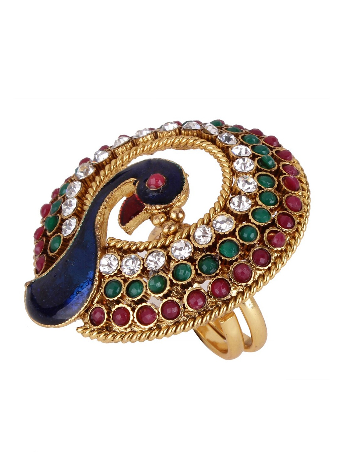 Shining Diva Gold-Plated Navy Blue & Green Stone-Studded Meenakari Adjustable Finger Ring
Shining Diva Gold-Plated Navy Blue & Green Stone-Studded Meenakari Adjustable Finger Ring