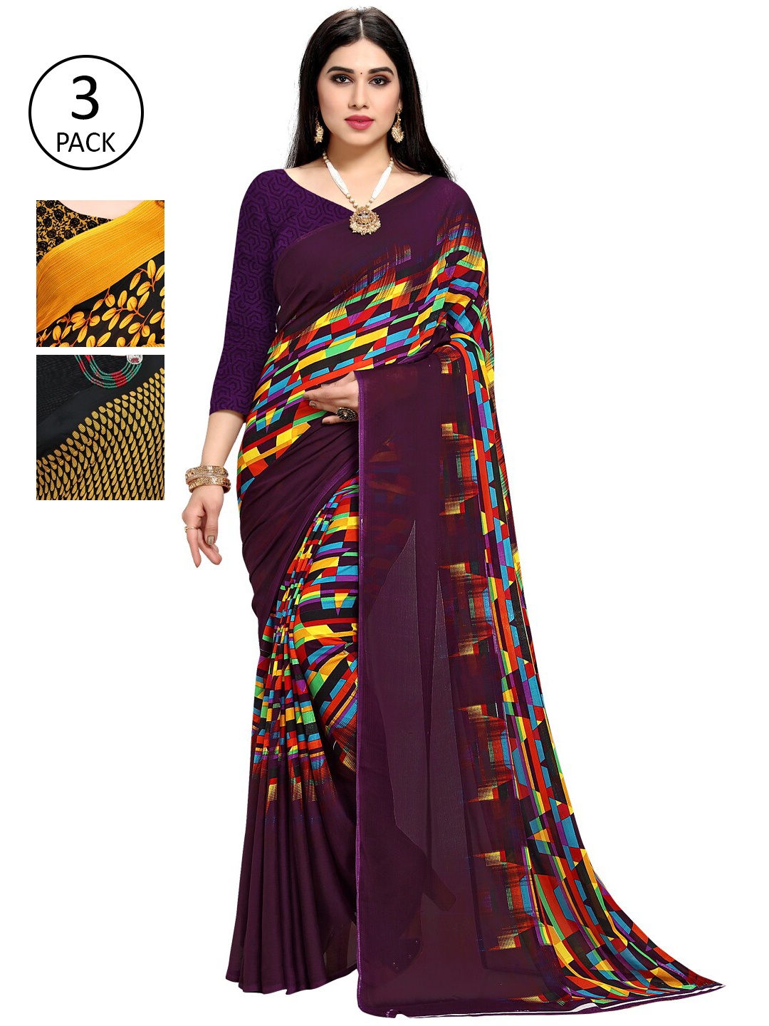 KALINI Pack Of 3 Multicoloured Printed Sarees, Multi