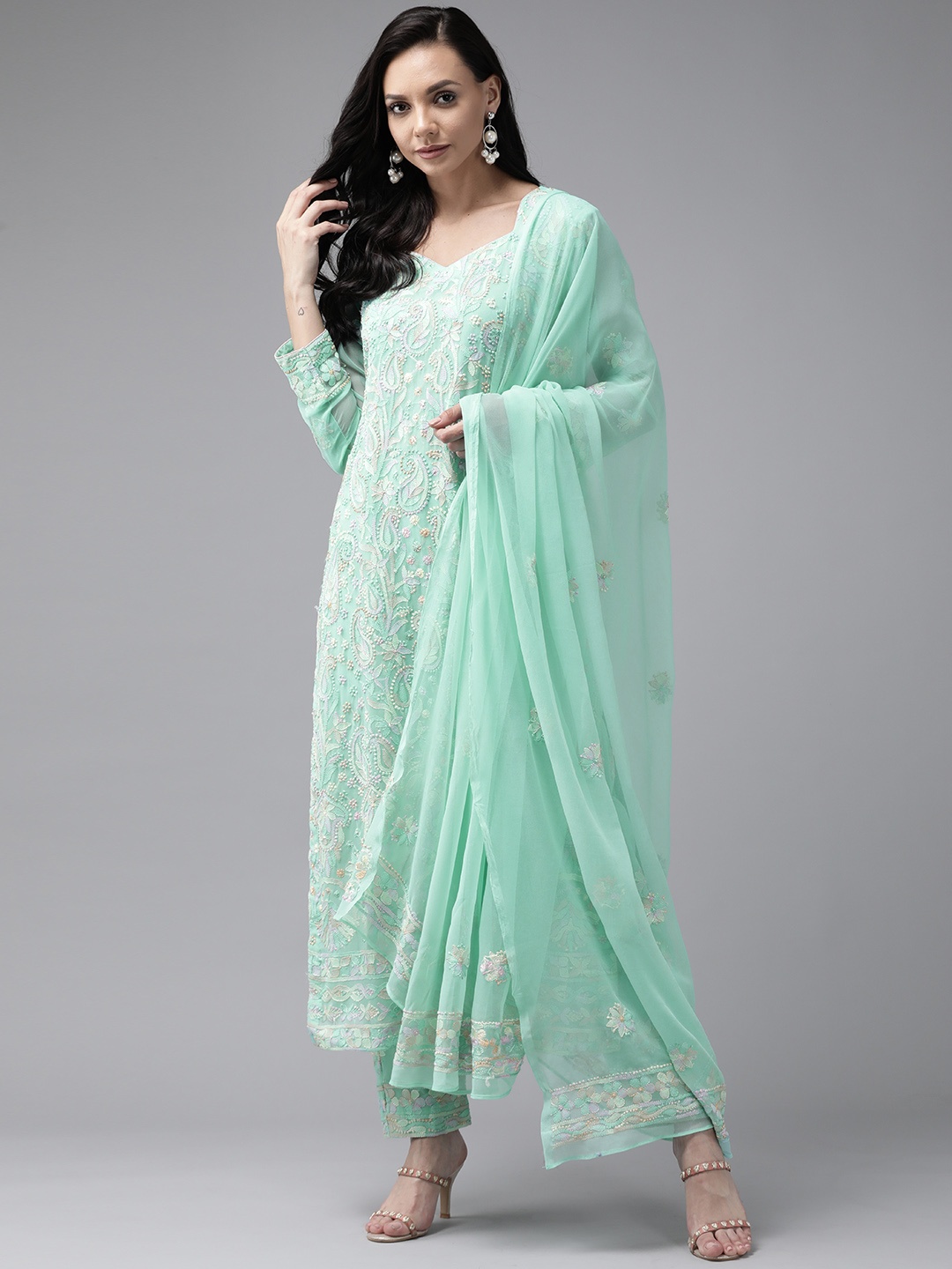 ADA Sustainable Sea Green & Beige Chikankari Hand Embroidered Unstitched Dress Material
ADA Sustainable Sea Green & Beige Chikankari Hand Embroidered Unstitched Dress Material