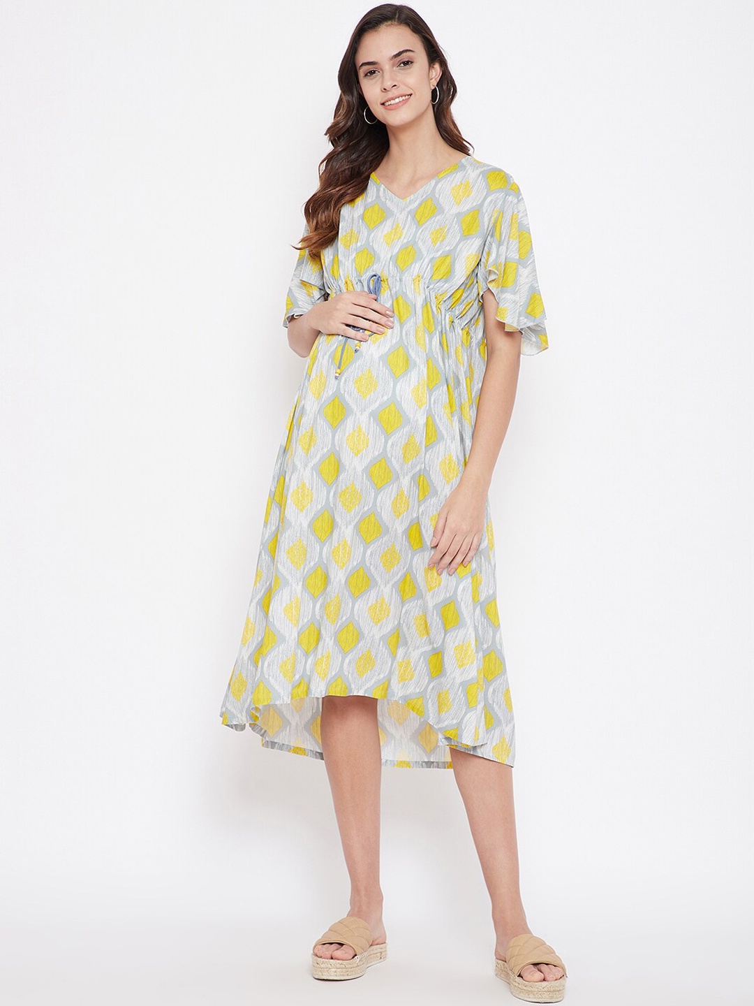 The Kaftan Company Women Grey and Yellow Maternity Geometric Printed Empire Midi Dress
The Kaftan Company Women Grey and Yellow Maternity Geometric Printed Empire Midi Dress