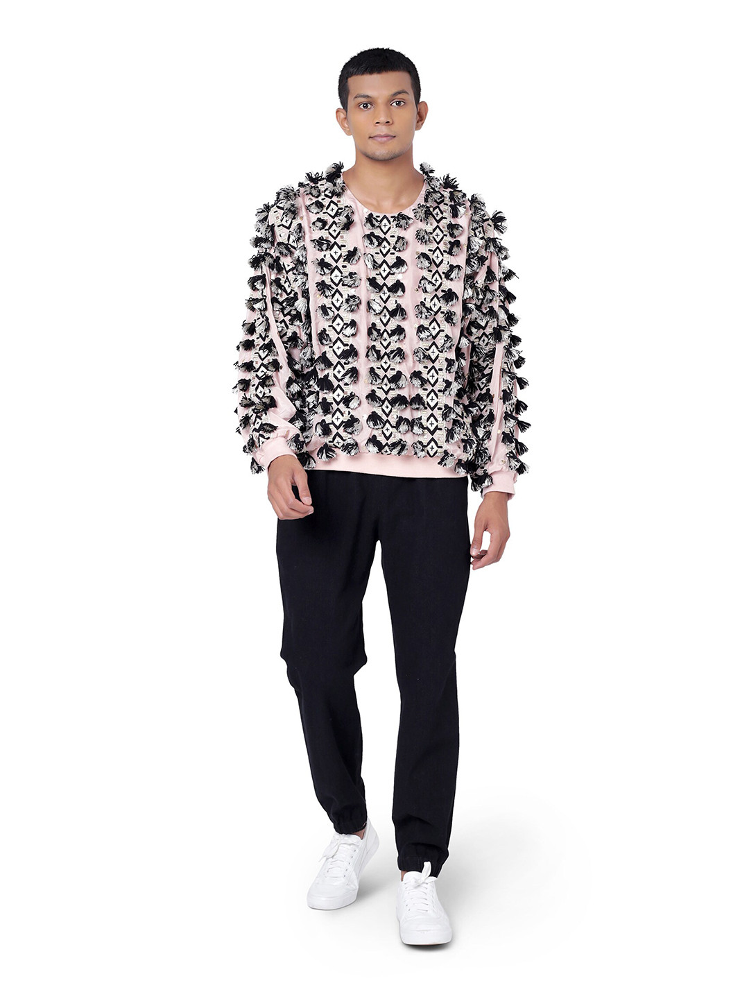 PS MEN BY PAYAL SINGHAL Men Pink & Black Embroidered Oversized Top with Denim Joggers
PS MEN BY PAYAL SINGHAL Men Pink & Black Embroidered Oversized Top with Denim Joggers