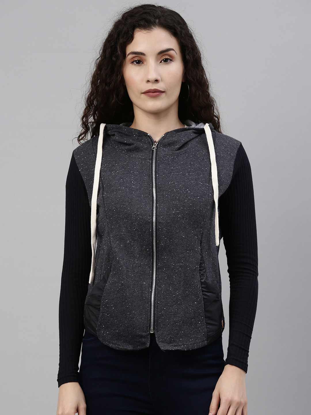 Campus Sutra Women Charcoal Grey Hooded Sweatshirt
Campus Sutra Women Charcoal Grey Hooded Sweatshirt