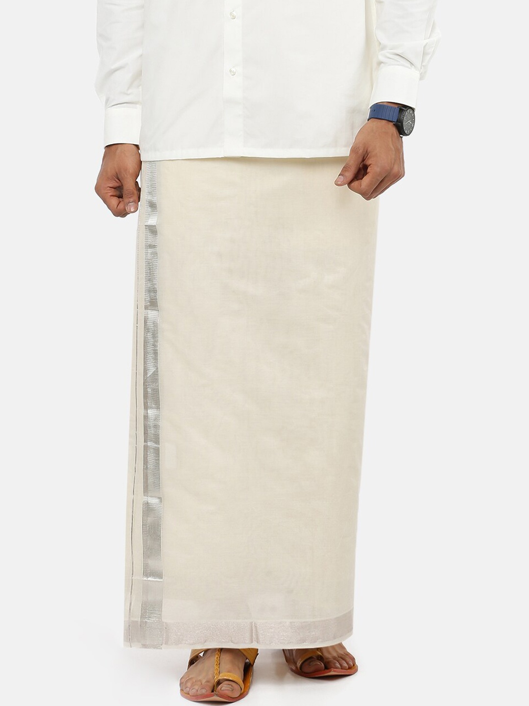 Ramraj Men Cream-Coloured Pure Cotton Double layer Solid Dhoti with Silver jari border
Ramraj Men Cream-Coloured Pure Cotton Double layer Solid Dhoti with Silver jari border