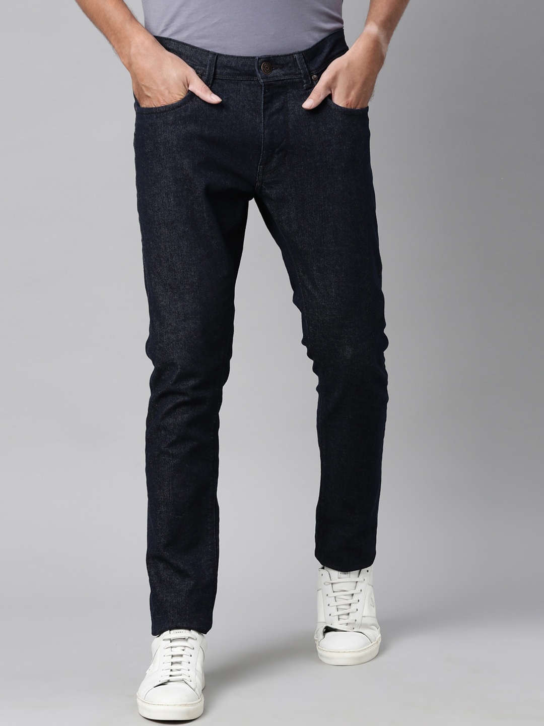 RARE RABBIT Men Navy Blue Slim Fit Jeans