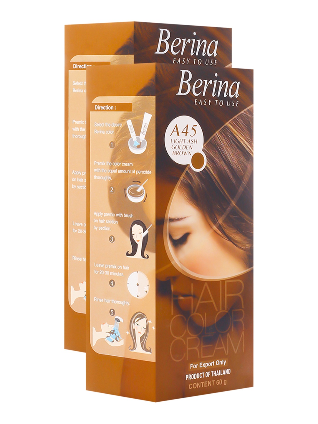 Berina Pack of 2 Hair Color Cream A45 Light Ash Golden Brown