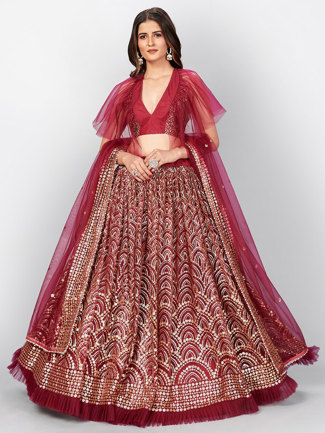 SHOPGARB Maroon & Gold-Toned Embellished Sequinned Semi-Stitched Lehenga & Unstitched Blouse With Dupatta
SHOPGARB Maroon & Gold-Toned Embellished Sequinned Semi-Stitched Lehenga & Unstitched Blouse With Dupatta