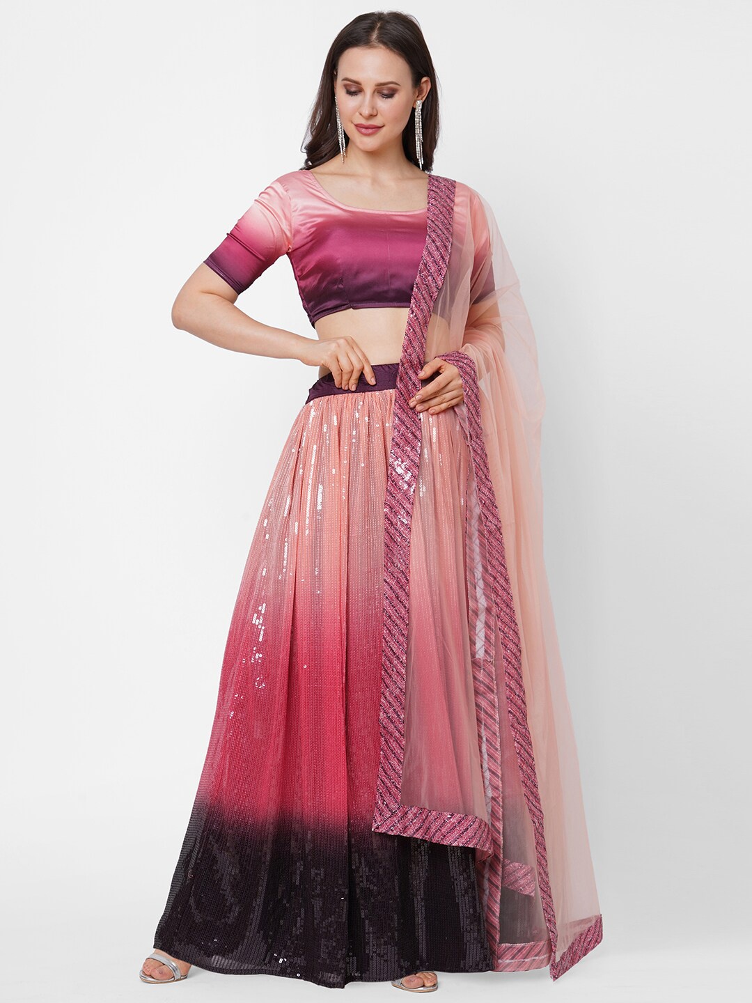 RedRound Peach-Coloured & Burgundy Sequinned Unstitched Lehenga & Blouse With Dupatta
RedRound Peach-Coloured & Burgundy Sequinned Unstitched Lehenga & Blouse With Dupatta
