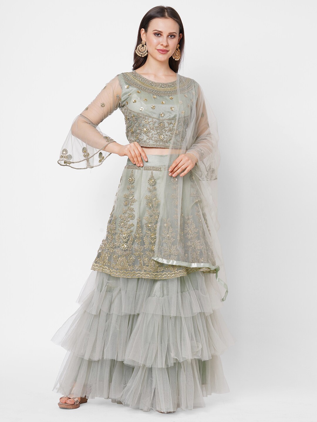 RedRound Olive Green & Gold-Toned Embroidered Unstitched Lehenga & Blouse With Dupatta
RedRound Olive Green & Gold-Toned Embroidered Unstitched Lehenga & Blouse With Dupatta