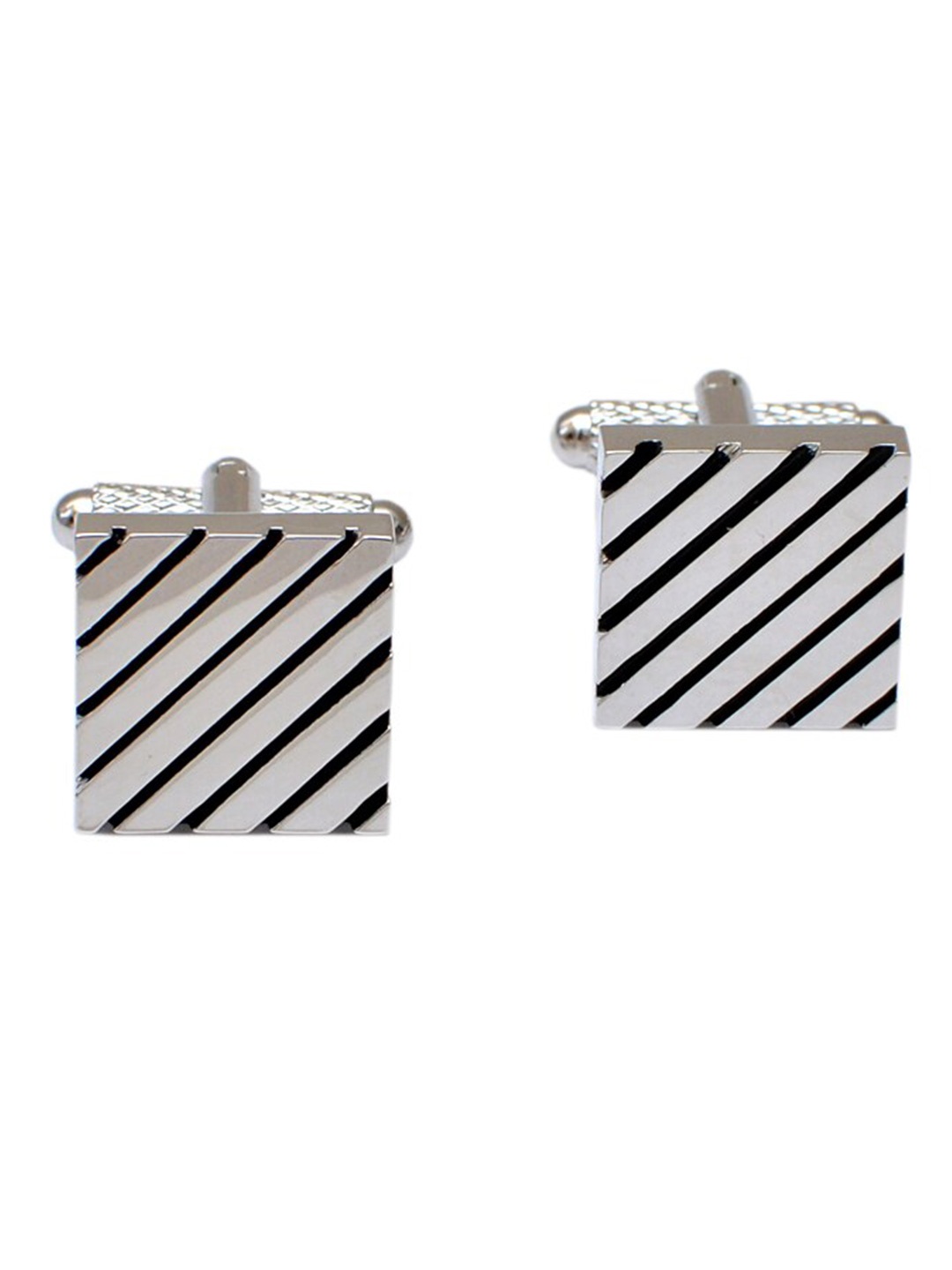 Alvaro Castagnino Silver-Toned & Black Cufflinks