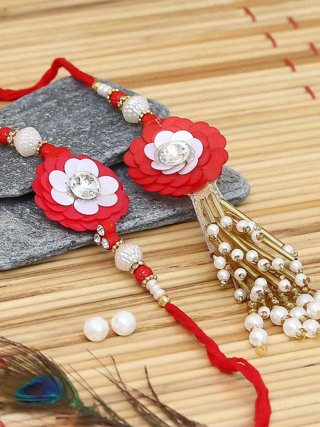 eCraftIndia Set Of 2 Red & White Bhaiya Bhabhi Rakhi