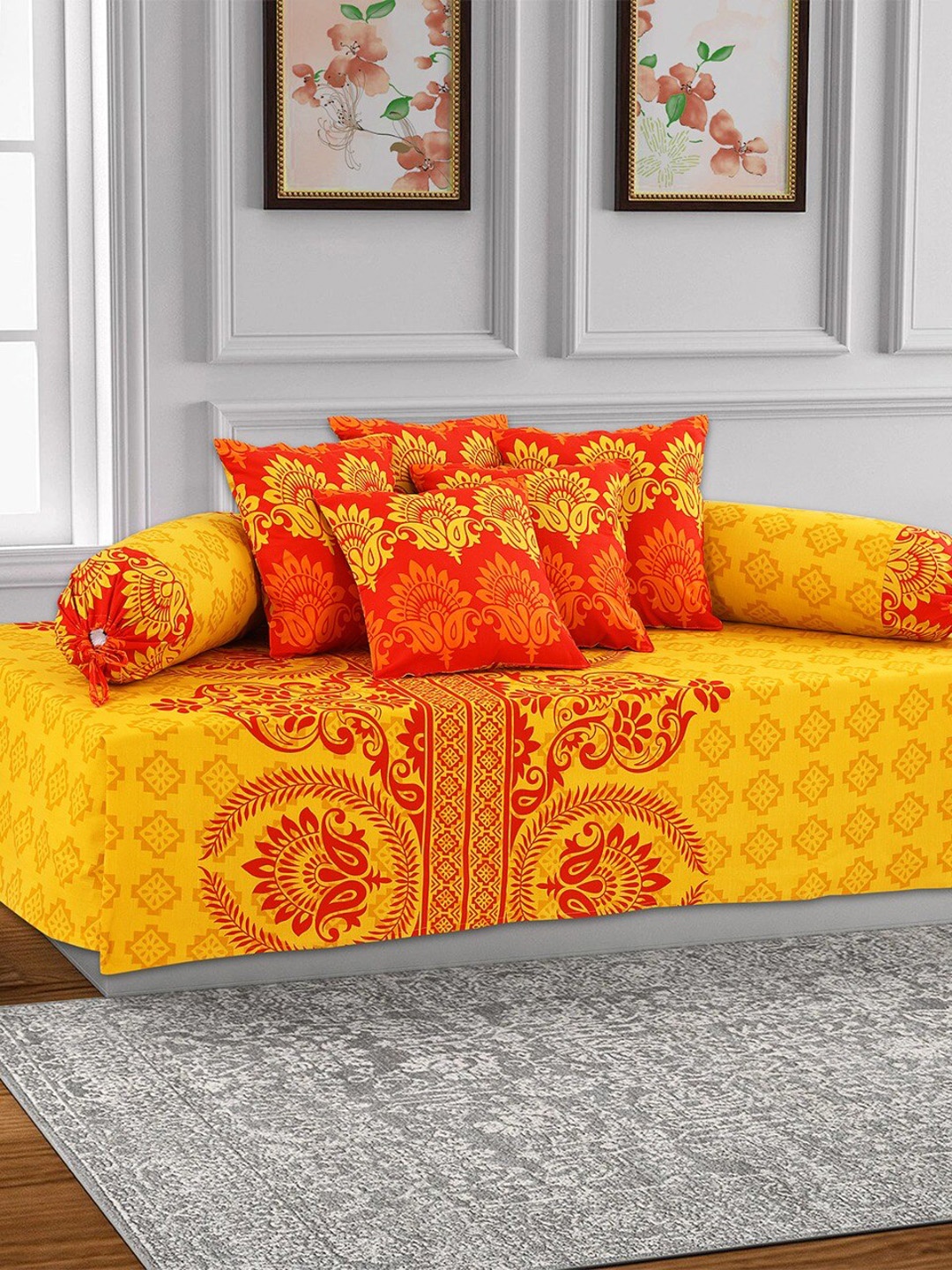 Salona Bichona 8-Pieces Yellow & Orange Ethnic Motifs Printed 120 TC Cotton Diwan Set
Salona Bichona 8-Pieces Yellow & Orange Ethnic Motifs Printed 120 TC Cotton Diwan Set