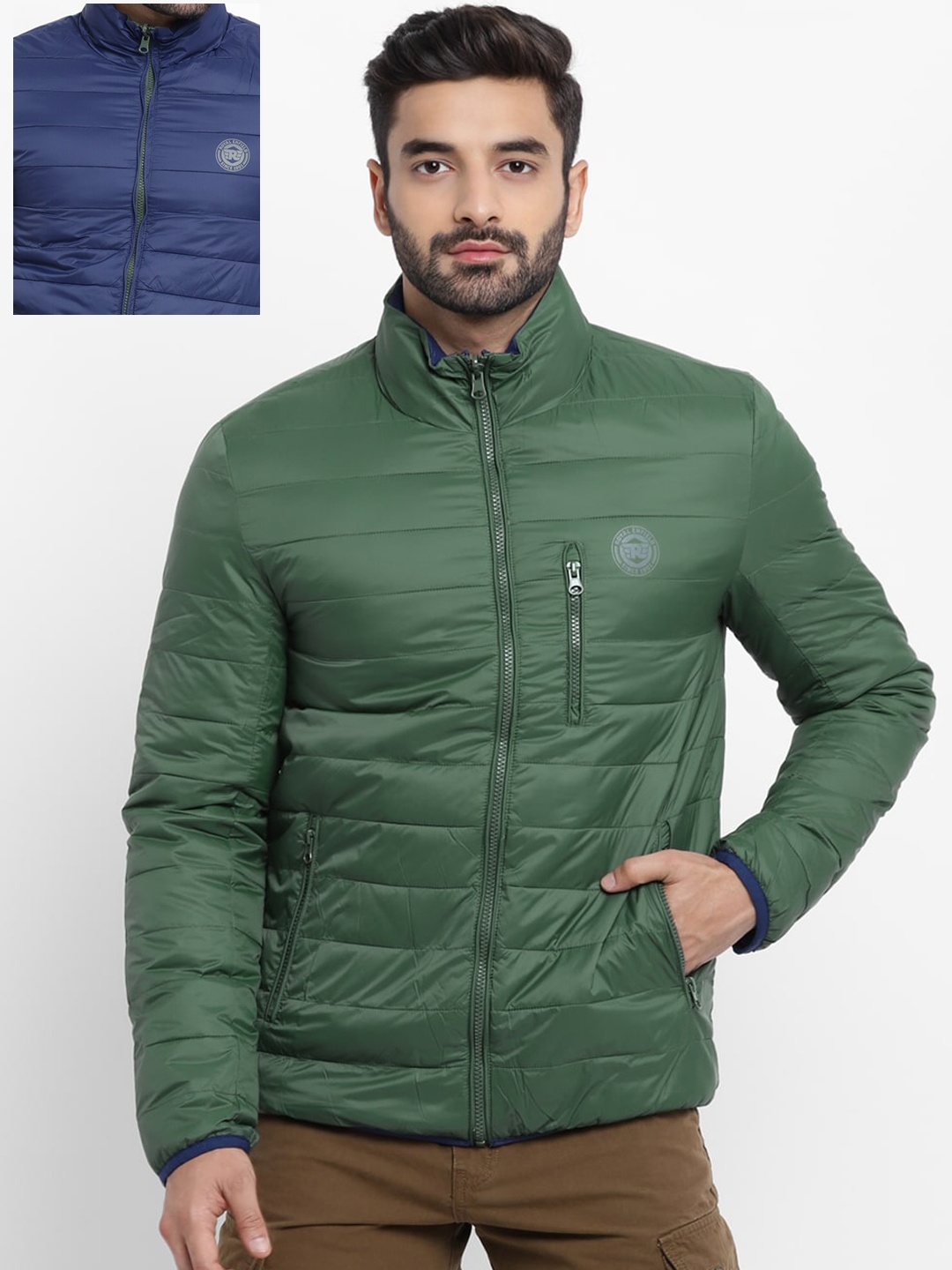 Royal Enfield Men Navy Blue Green Sporty Jacket