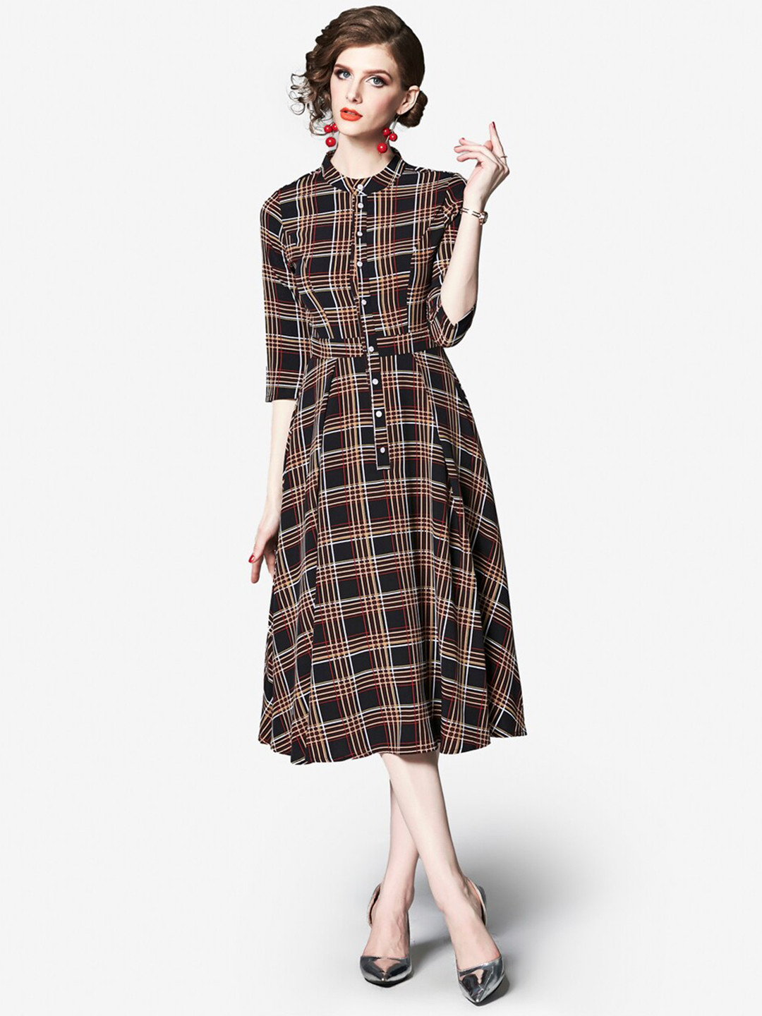 JC Collection Women Coffee Brown Checked Midi Dress
JC Collection Women Coffee Brown Checked Midi Dress