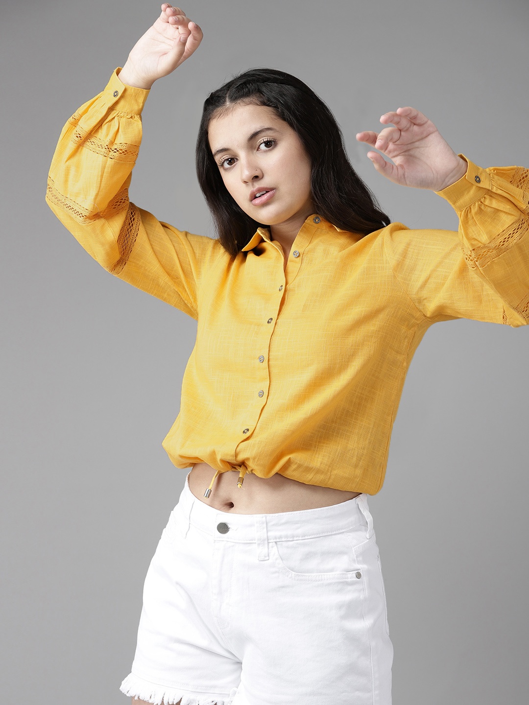 UTH by Roadster Girls Mustard Yellow Solid Cotton Bishop Sleeves Shirt Style Crop Top
UTH by Roadster Girls Mustard Yellow Solid Cotton Bishop Sleeves Shirt Style Crop Top