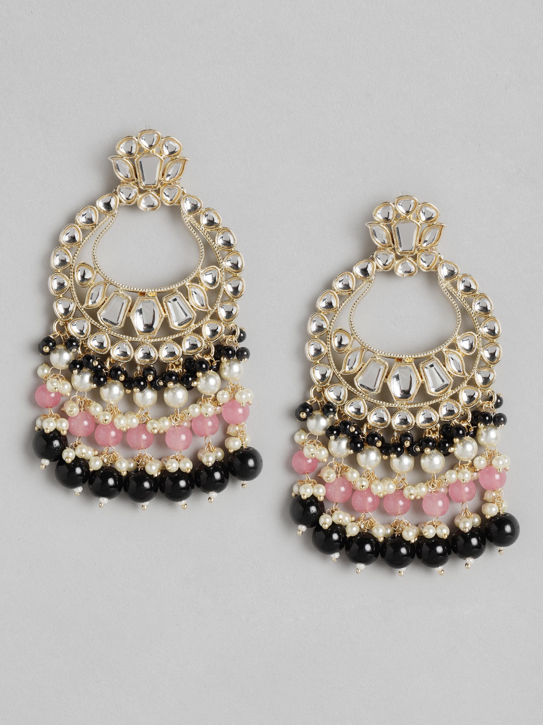 Melani Borsa Black & Pink Gold-Plated Kundan Studded & Beaded Handcrafted Chandbalis
Melani Borsa Black & Pink Gold-Plated Kundan Studded & Beaded Handcrafted Chandbalis
