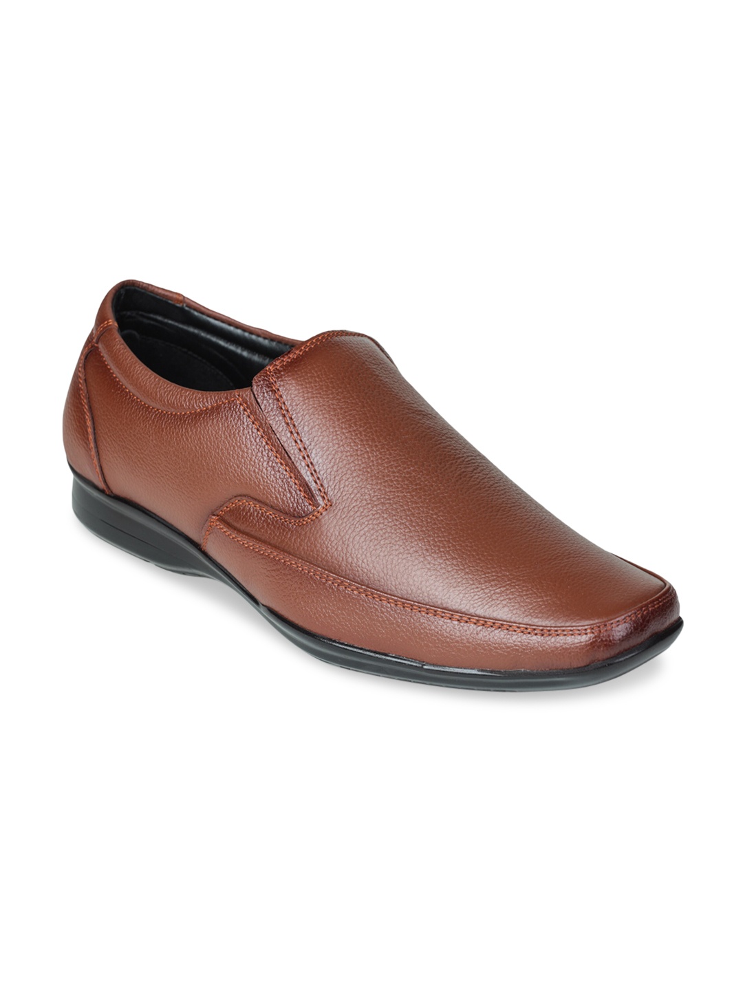 Liberty Men Tan Brown Solid Leather Formal Slip-Ons