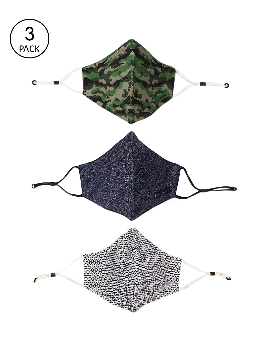 LOUIS STITCH Men Pack Of 3 Printed 3-Ply Reusable Pure Cotton Protective Outdoor Masks, Green
LOUIS STITCH Men Pack Of 3 Printed 3-Ply Reusable Pure Cotton Protective Outdoor Masks, Green