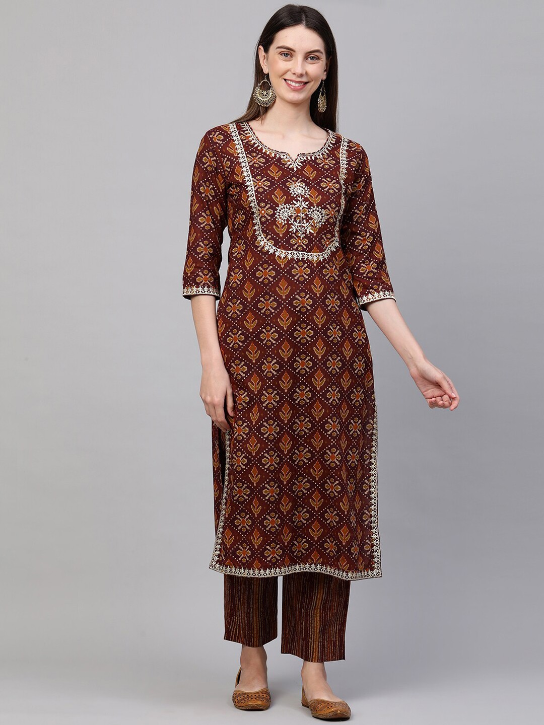 FASHOR Women Rust Ethnic Motifs Yoke Design Thread Work Pure Cotton Kurta with Trousers
FASHOR Women Rust Ethnic Motifs Yoke Design Thread Work Pure Cotton Kurta with Trousers