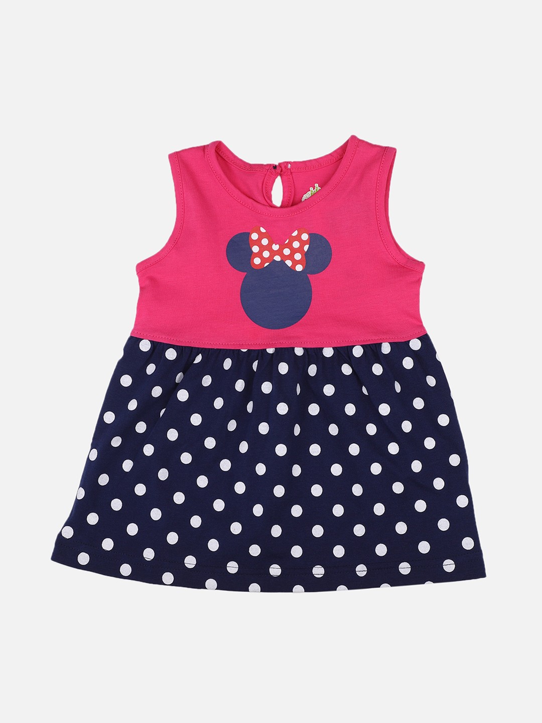 Bodycare First Infant Girls Fuchsia and Navy Blue Minnie Printed A-Line Dress