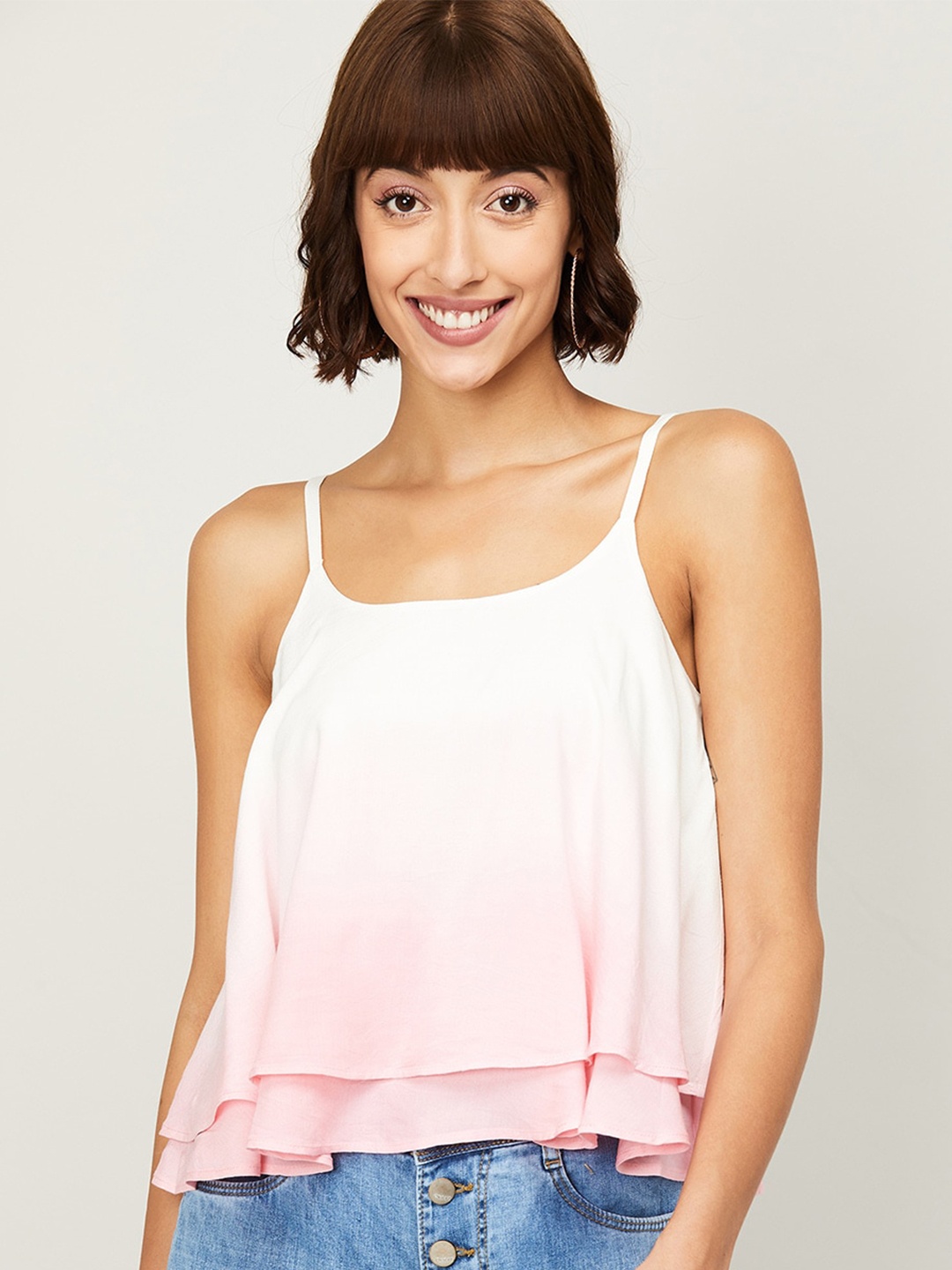 

Ginger by Lifestyle Pink & White Ombre Layered A-Line Top