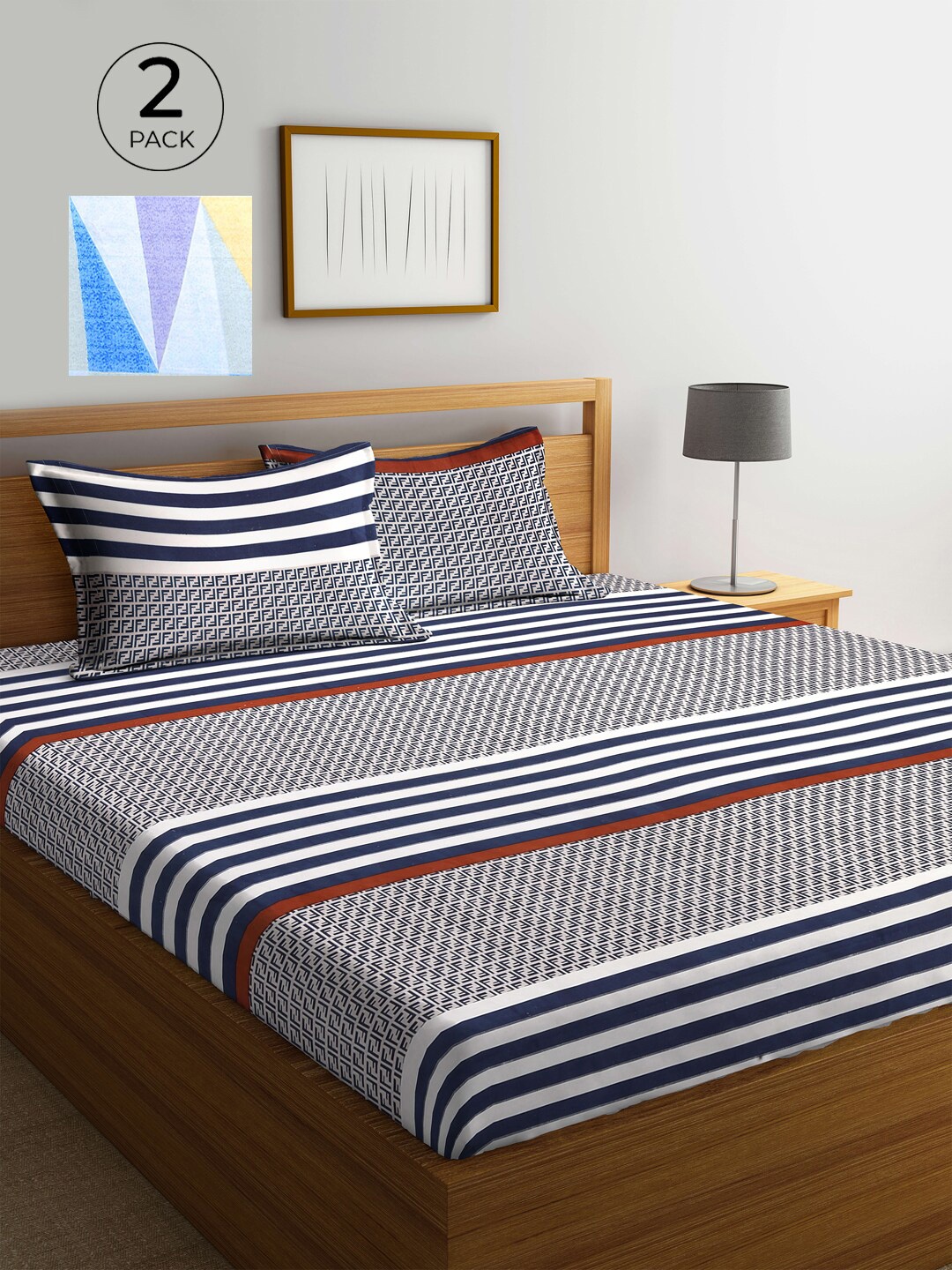 KLOTTHE Navy Blue & White Striped 210 TC 2 King Bedsheet with 4 Pillow Covers
KLOTTHE Navy Blue & White Striped 210 TC 2 King Bedsheet with 4 Pillow Covers