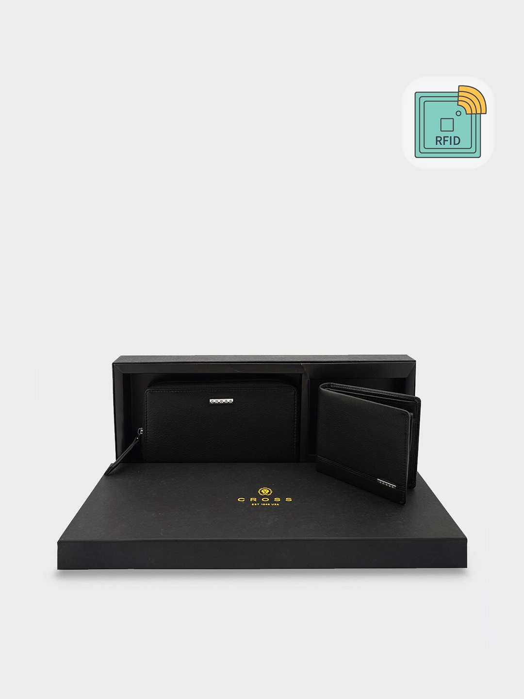 Cross Men Black Solid PU Two Fold Wallet with RFID
