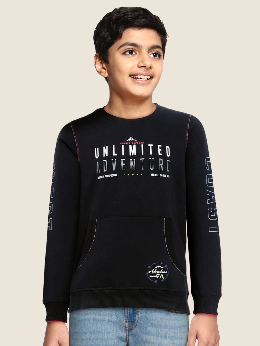 Monte Carlo Boys Navy Blue & White Typography Print Sweatshirt