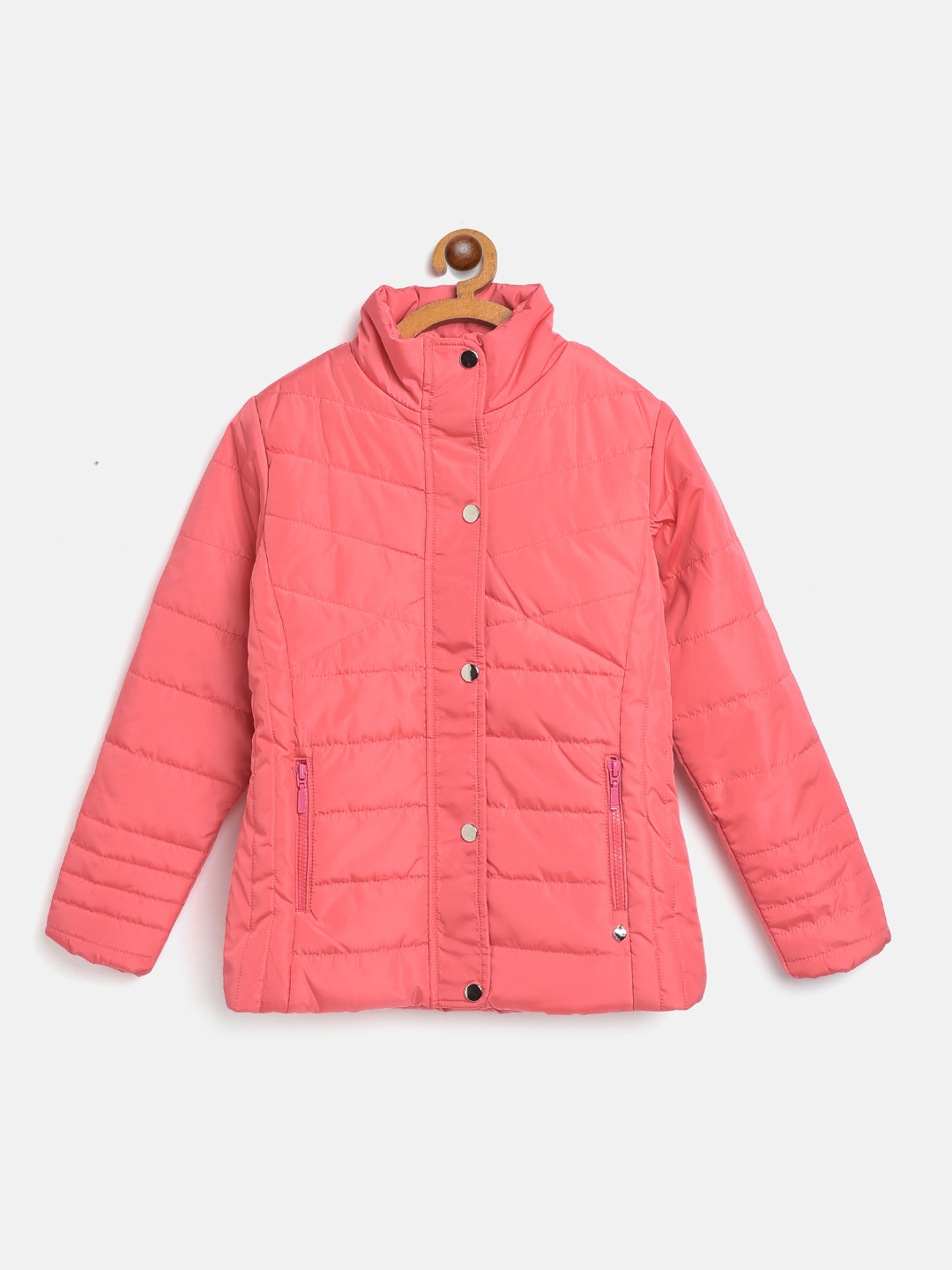 Monte Carlo Girls Coral Pink Solid Fleece Lined Padded Jacket