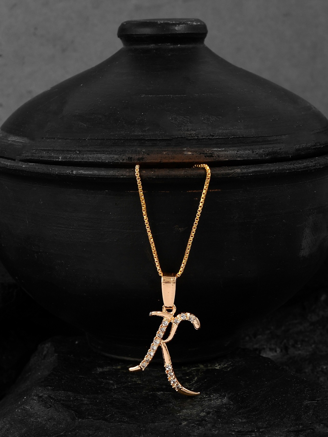 Silvermerc Designs Gold-Plated White CZ-Studded K-Shaped Contemporary Handcrafted Pendant With Chain
Silvermerc Designs Gold-Plated White CZ-Studded K-Shaped Contemporary Handcrafted Pendant With Chain