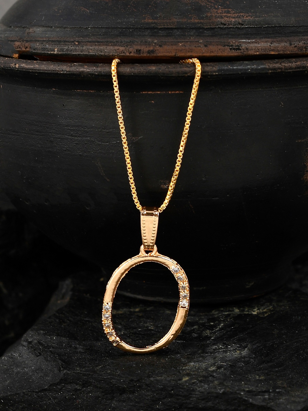 Silvermerc Designs Gold-Plated White CZ-Studded O-Shaped Contemporary Handcrafted Pendant With Chain
Silvermerc Designs Gold-Plated White CZ-Studded O-Shaped Contemporary Handcrafted Pendant With Chain