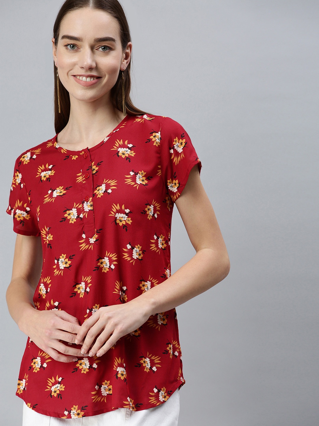 NOT YET by us Red & Yellow Floral Regular Top