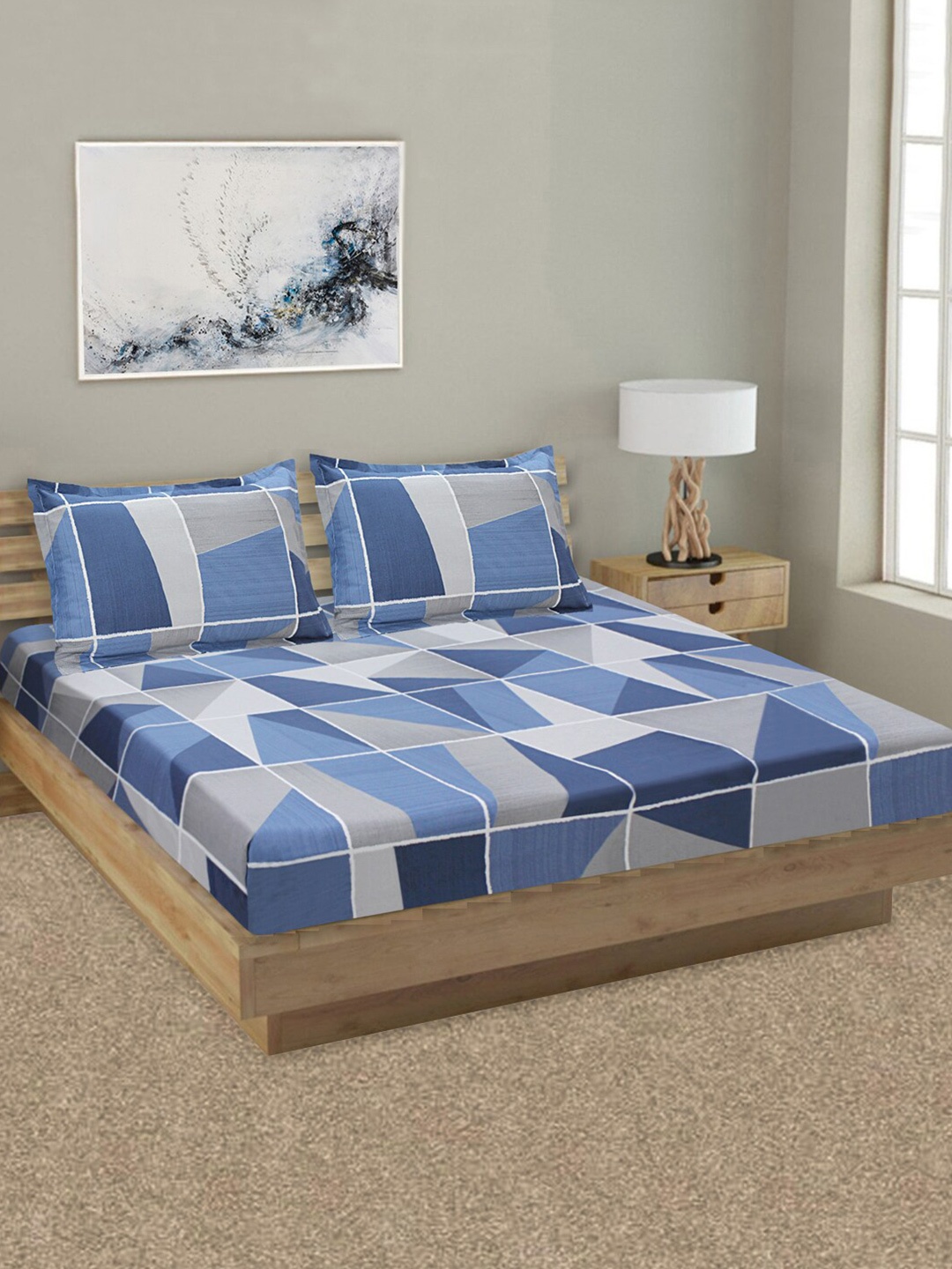 Good Homes by Home Candy Blue & Grey Geometric 144 TC King Bedsheet with 2 Pillow Covers
Good Homes by Home Candy Blue & Grey Geometric 144 TC King Bedsheet with 2 Pillow Covers